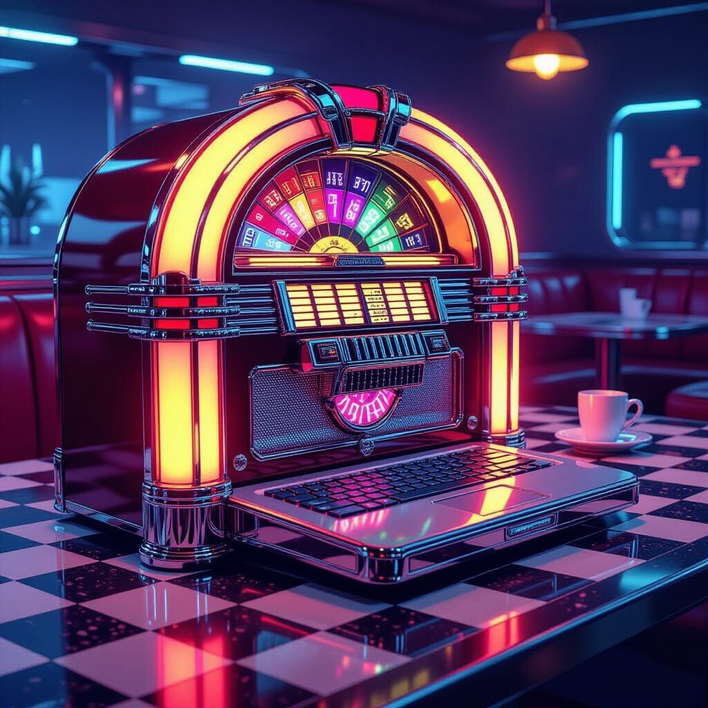 Retro-Futuristic Jukebox Laptop with Chrome Accents