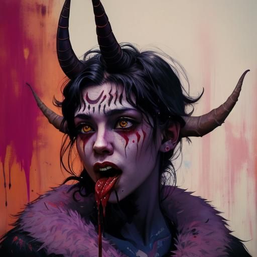 Colorful Demon Krampus in Expressionist Style