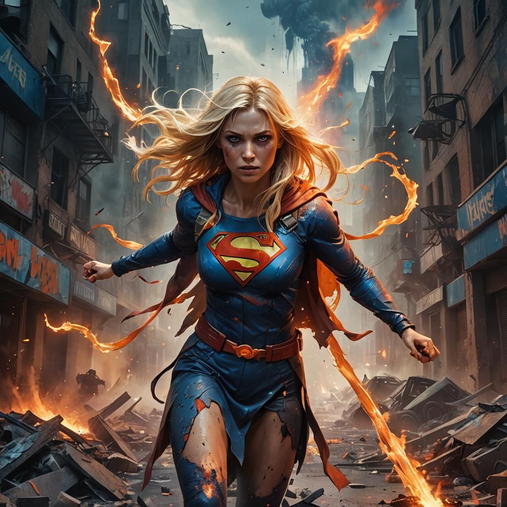 Super Girl Throws Apocalypse Monster: Fantasy Concept Art