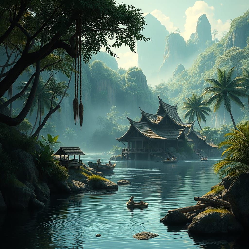 Vibrant Jungle Oasis in Futuristic Fantasy Style