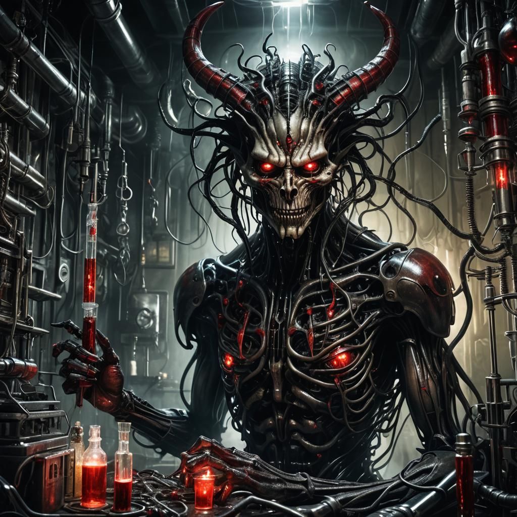 Trypanophobia Demon in Biomechanical Dark Fantasy Art