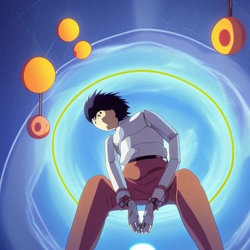 Meditating Robot in Anime Key Visual Style