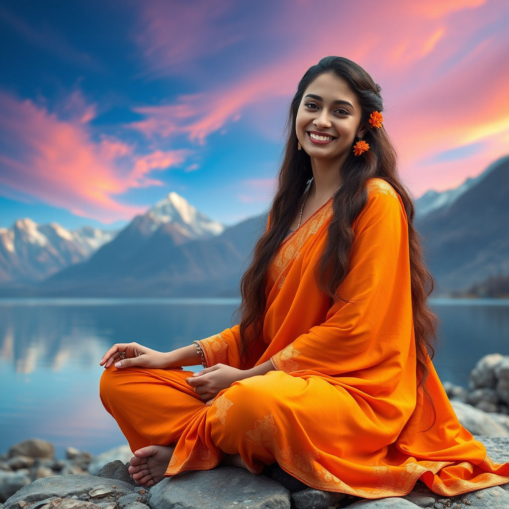 Serene Yogi at Manasarovar Lake: Fantasy Concept Art