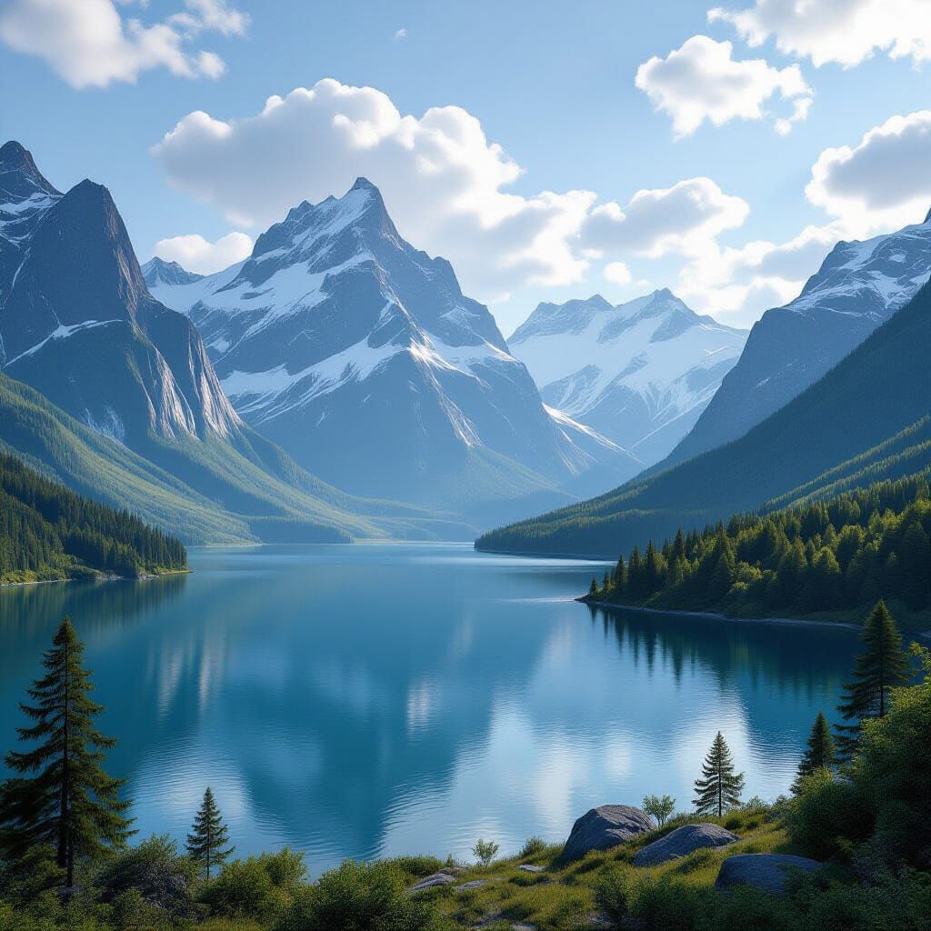 Ultra-Realistic Landscape with Mountains and Lakes