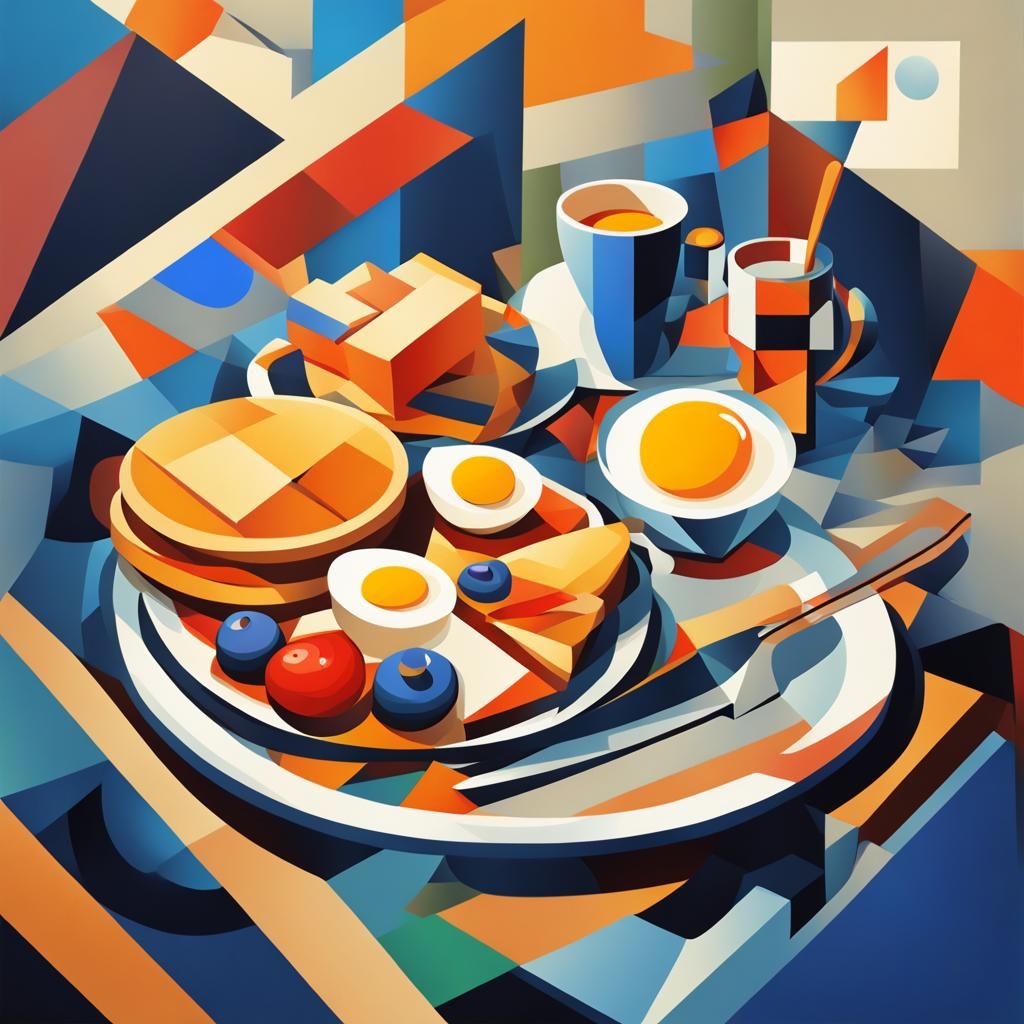 Cubist Breakfast Scene in Geometric Fauvism Style