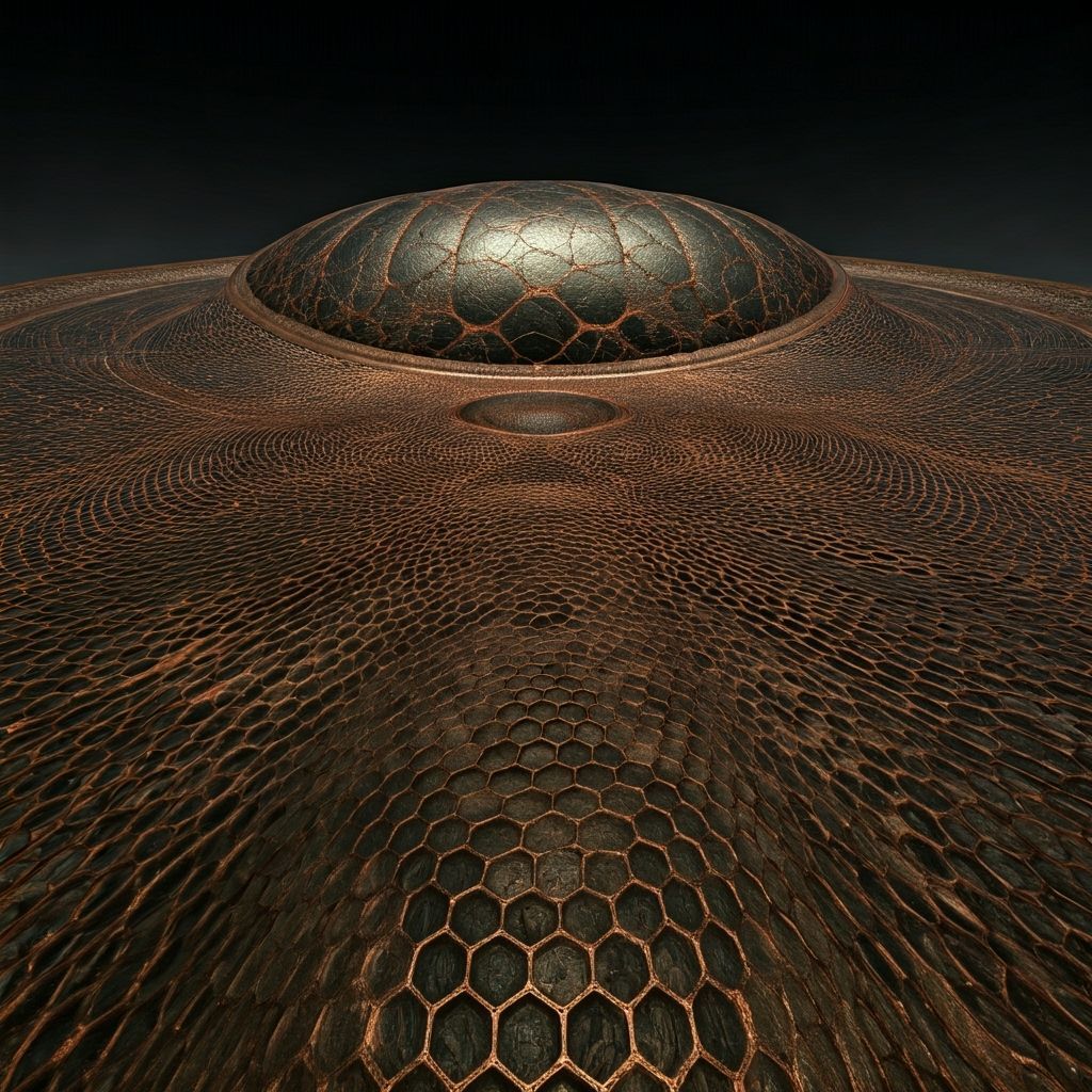 Oppressive Landscape with Ossified Lattice and Copper Tones