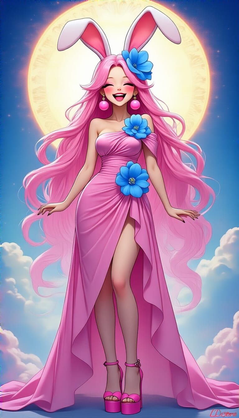 Towering Bunny-Girl Goddess in Pastel Colors