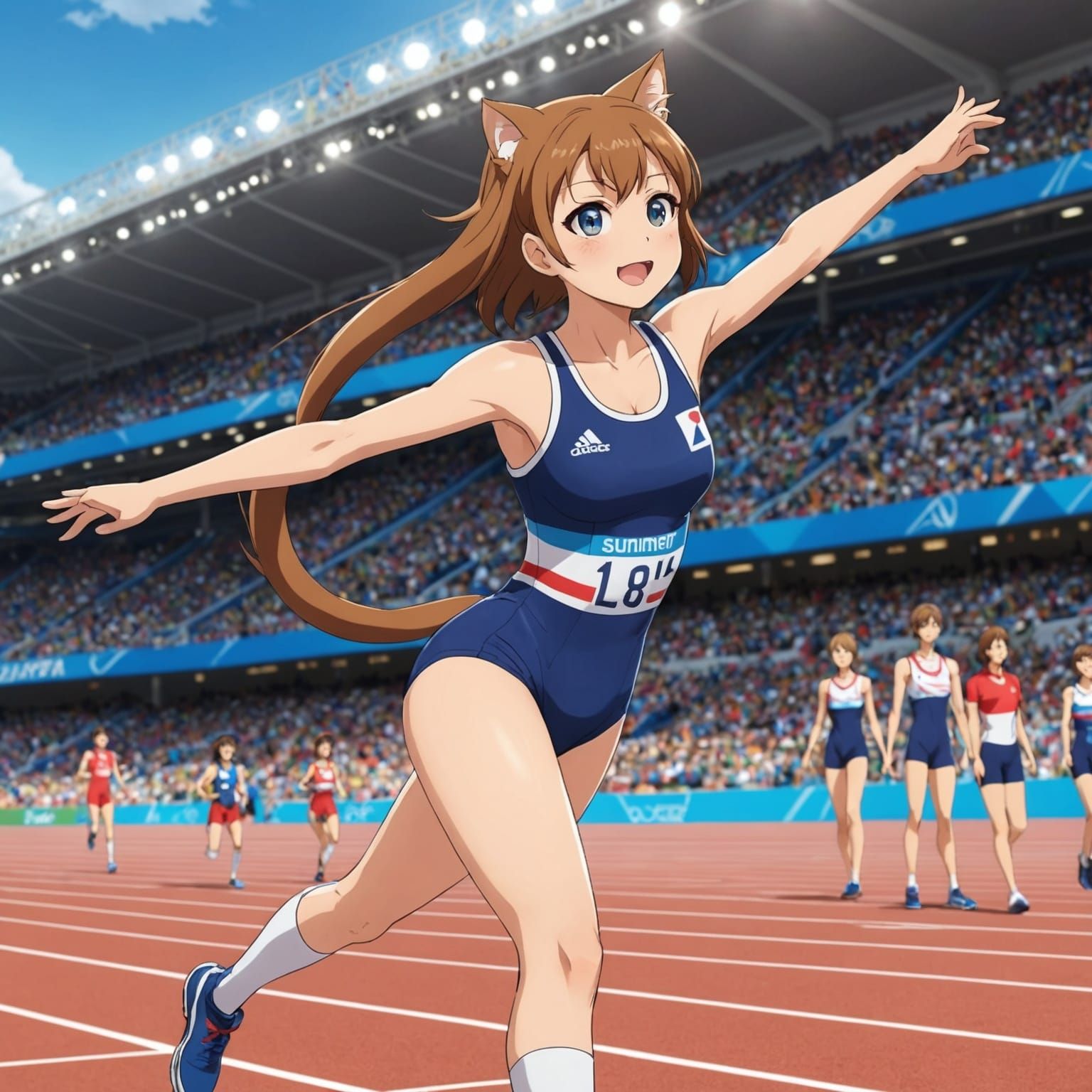 Anime Cat Girl Track Star at Olympics