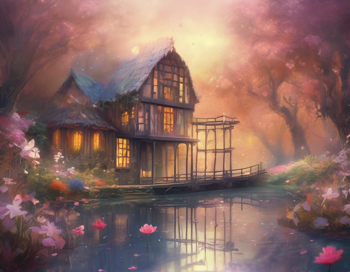 Surrealist Masterpiece: Dreamlike Waterwheel Scene