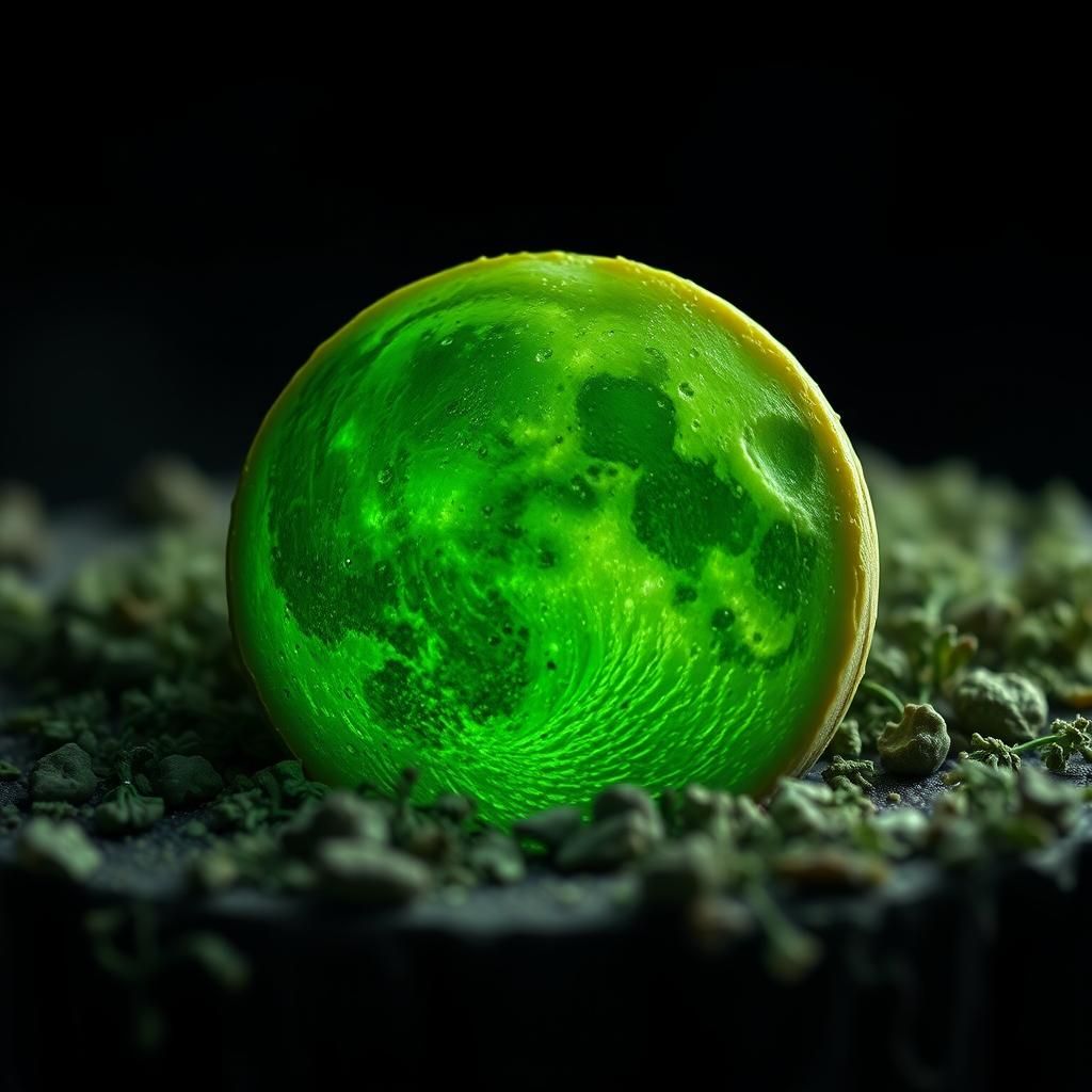 Hyperrealistic Green Moon Made of Derby Cheese