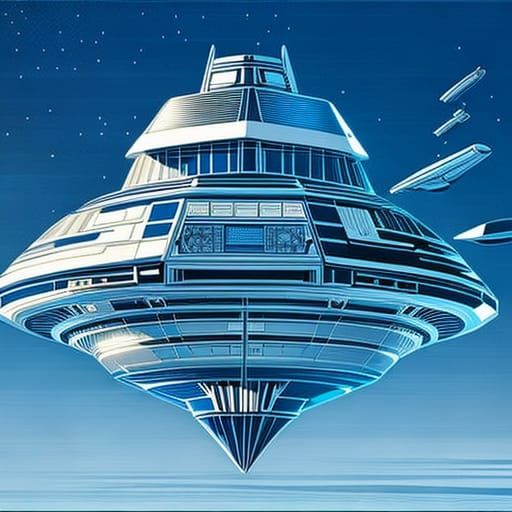 Monochromatic Spaceship Blueprint in Graphic Art Style