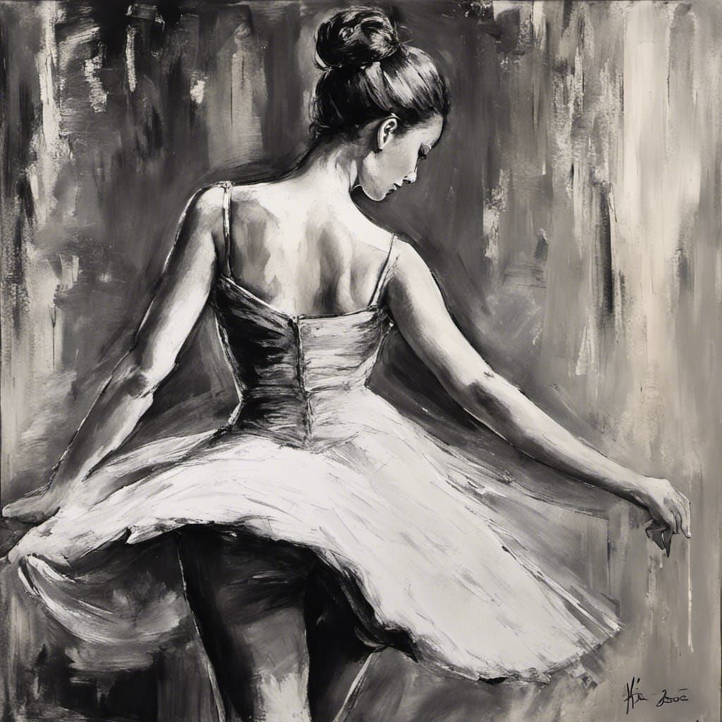Ink Drawing of Beautiful Dancer in Opera House