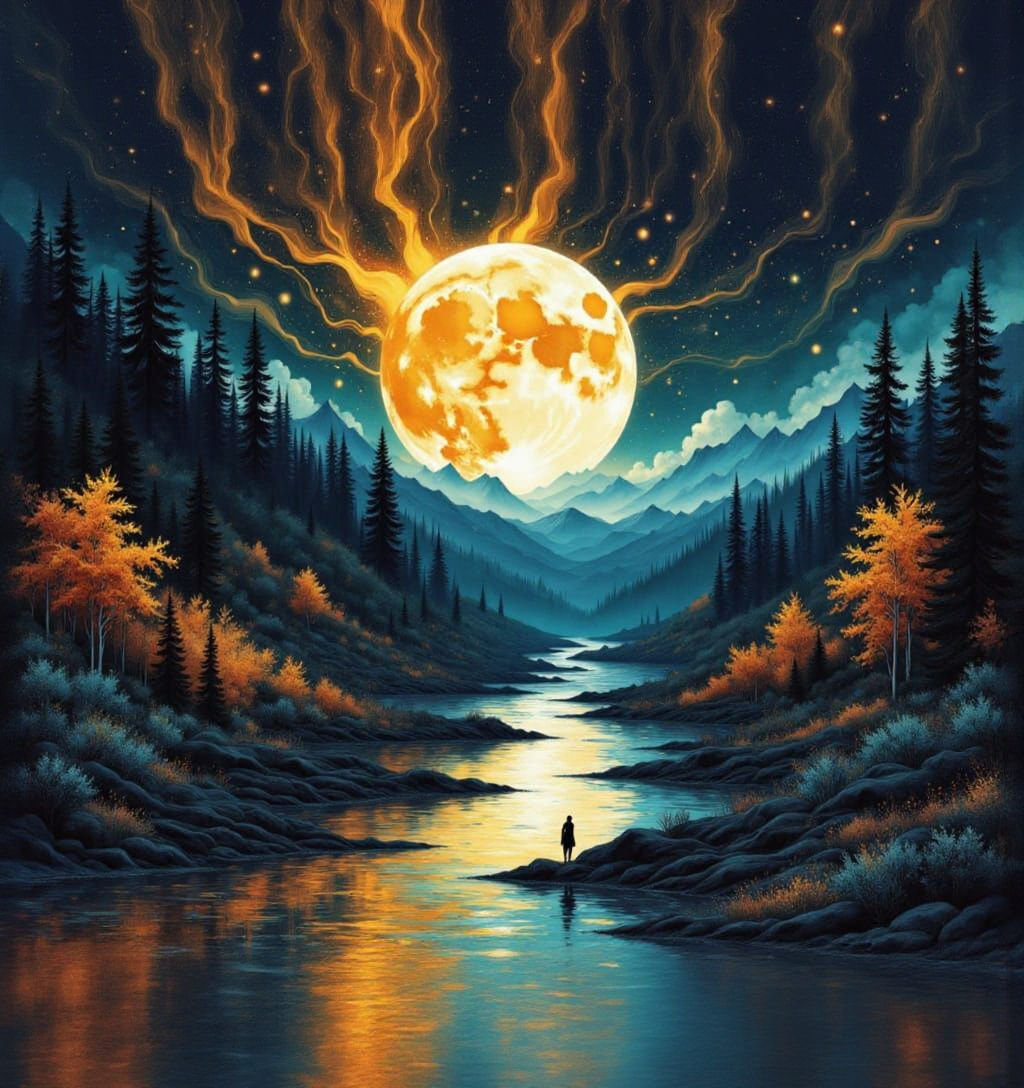 Ferryman on Styx River in Graphic Novel Style