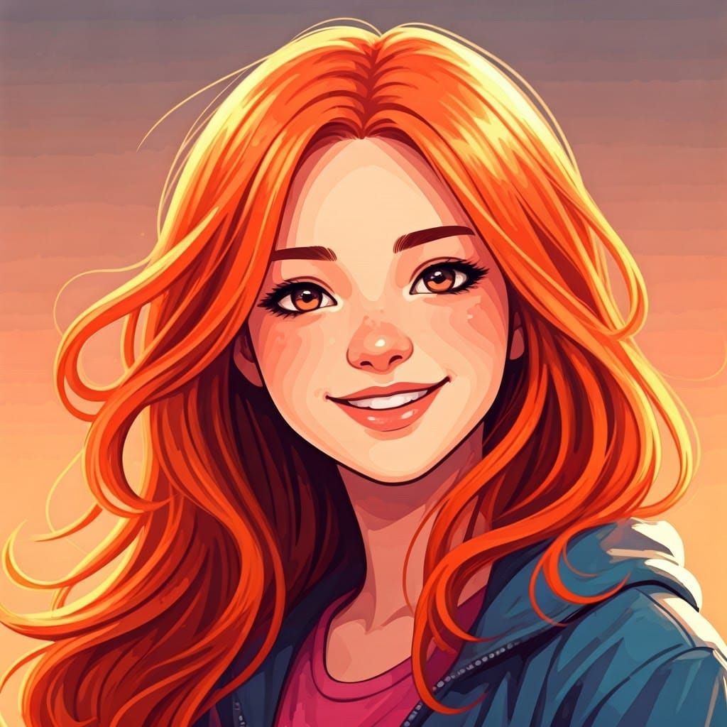 Anime Portrait of Girl with Orange Hair