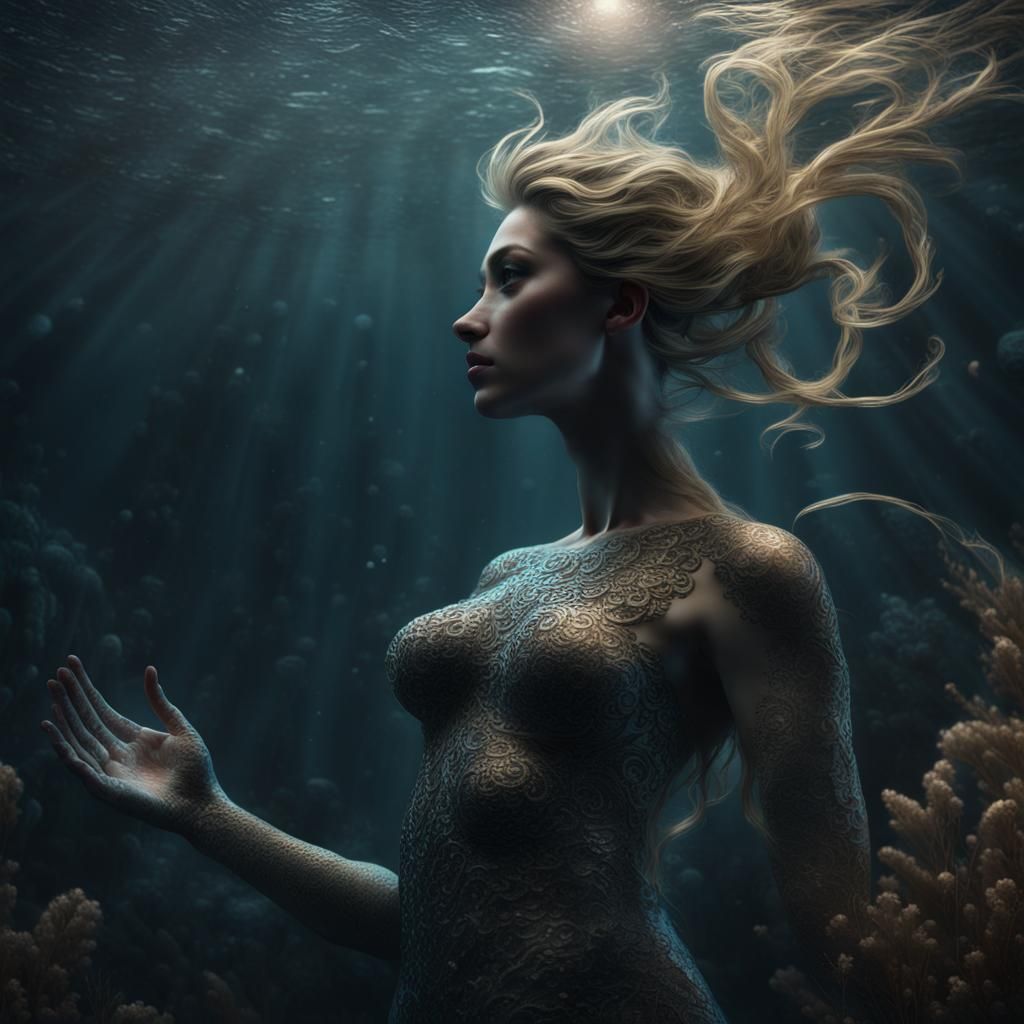 Mermaid Silhouette in the Sea: Photorealistic CGI Art