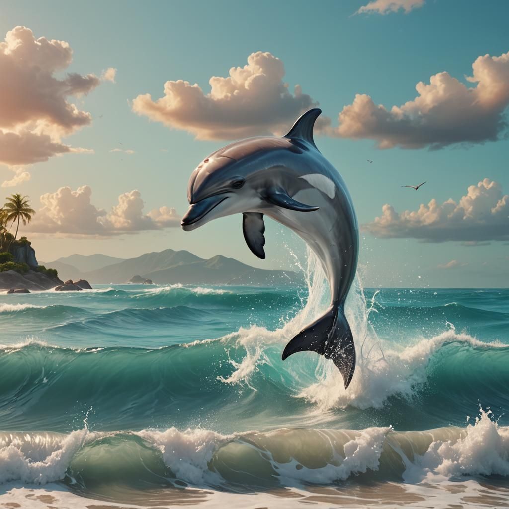 Dolphin Leaping Above Waves: Fantasy Concept Art