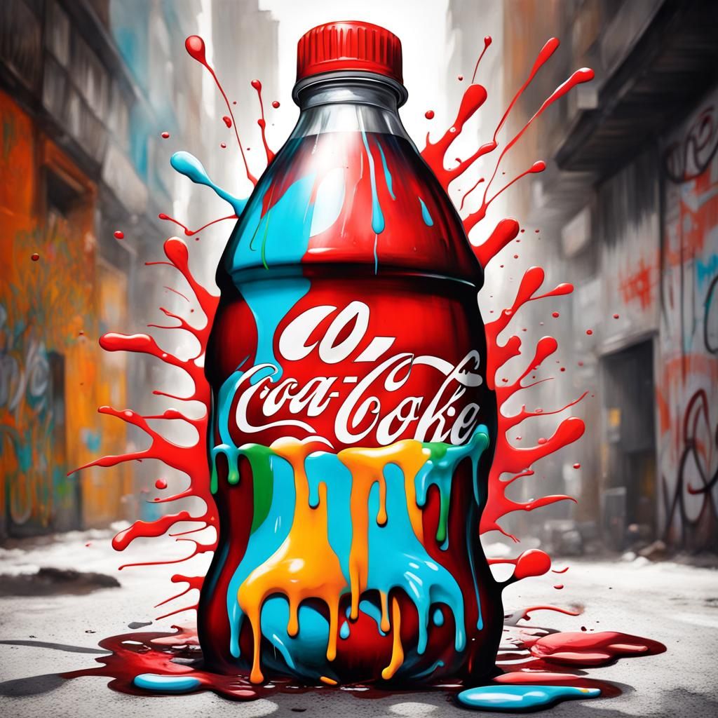 Anthropomorphic Coke Bottle in Graffiti Street Art Style