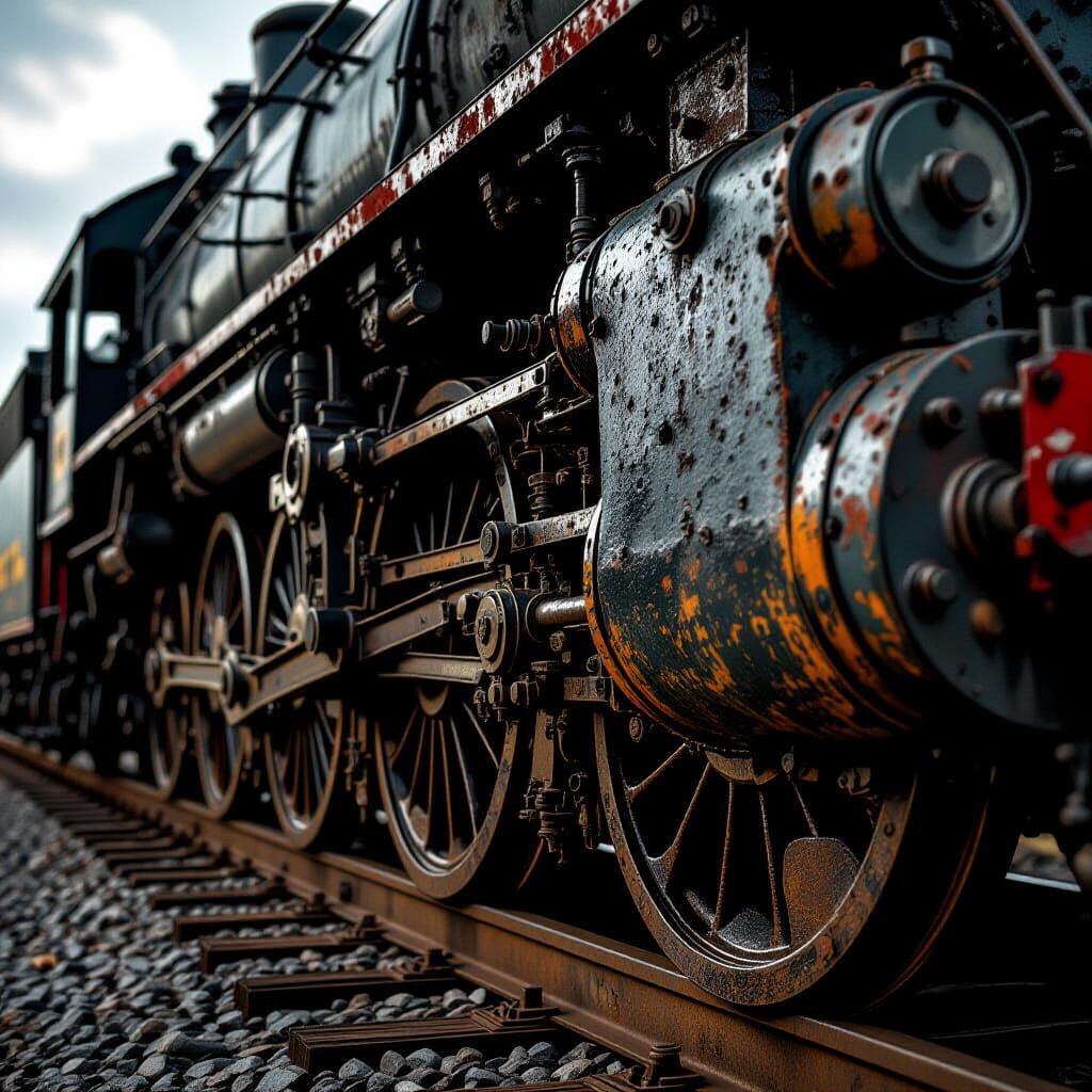 Old Rusty Steam Locomotive Wheels Up Close