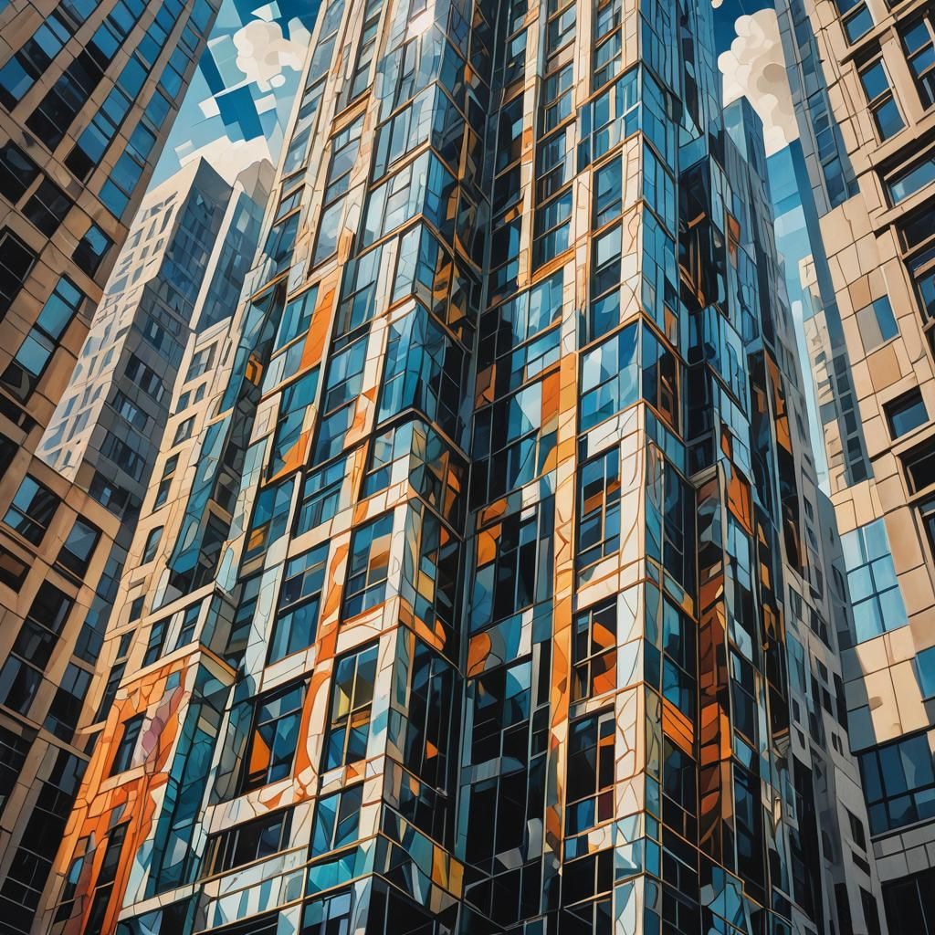 Art Deco Skyscraper in Surrealist Graffiti Style