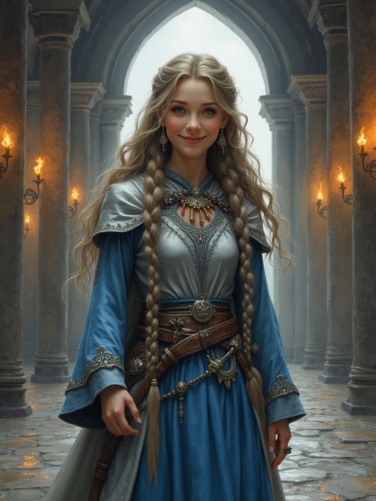 Elegant Dwarf Maiden in Majestic Moria Hall