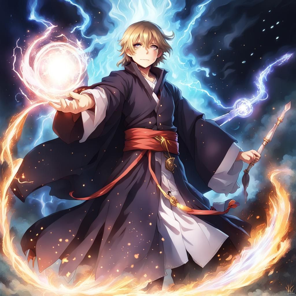 Sorcerer Conjures Powerful Spell: Anime Manga Art