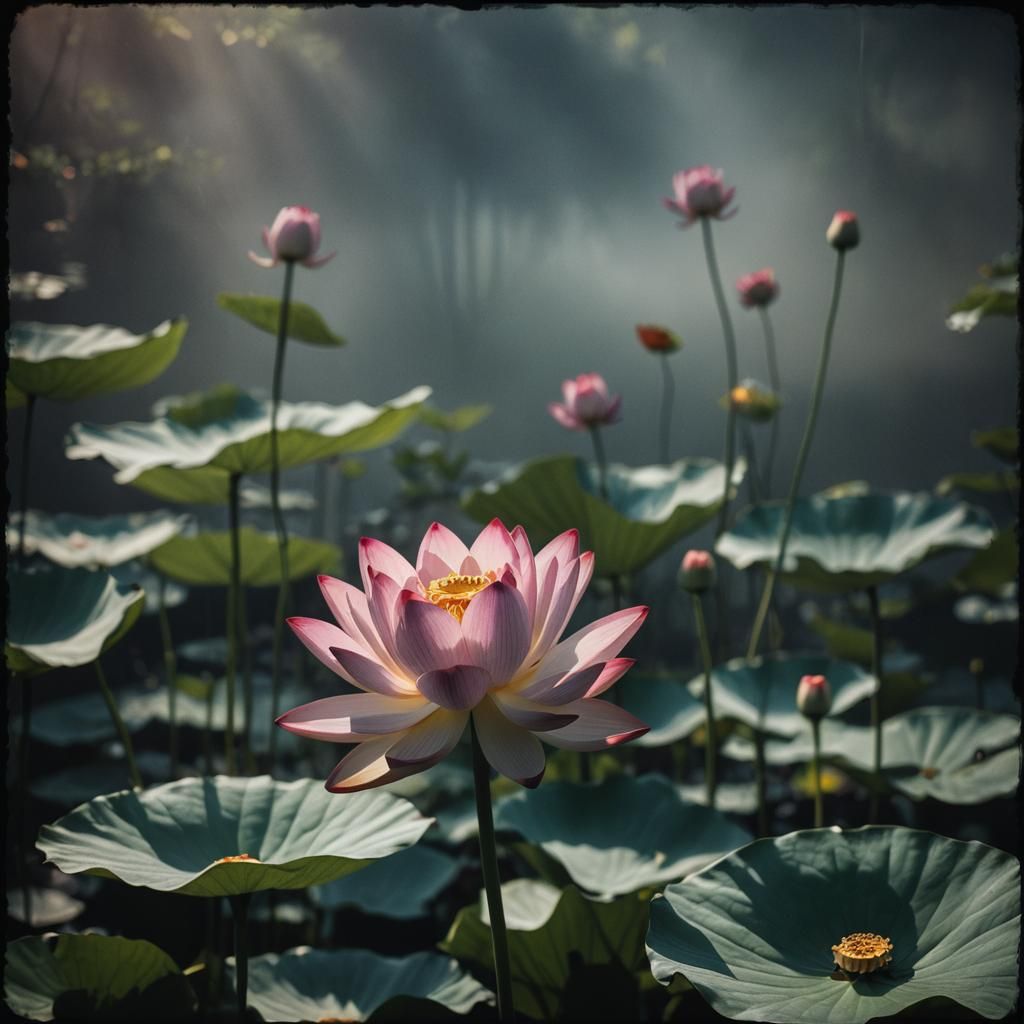 Dramatic Dark Lotus Flower: Cinematic Still