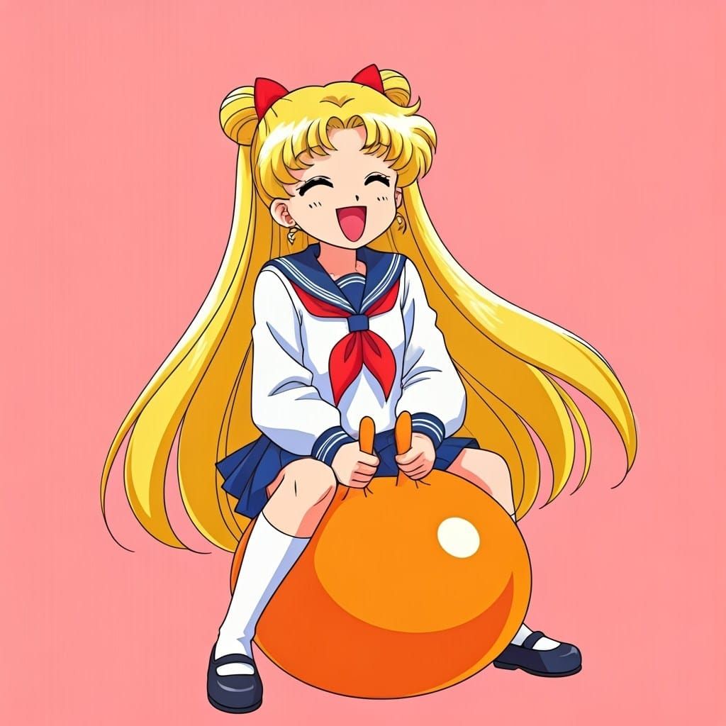 Sailor Moon Inspired Schoolgirl on Hopper Ball with Big Red ...