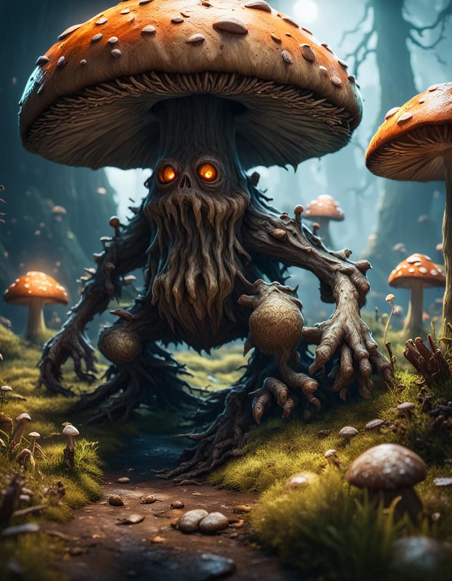 Mushroom Monster in 3D Cinematic Style