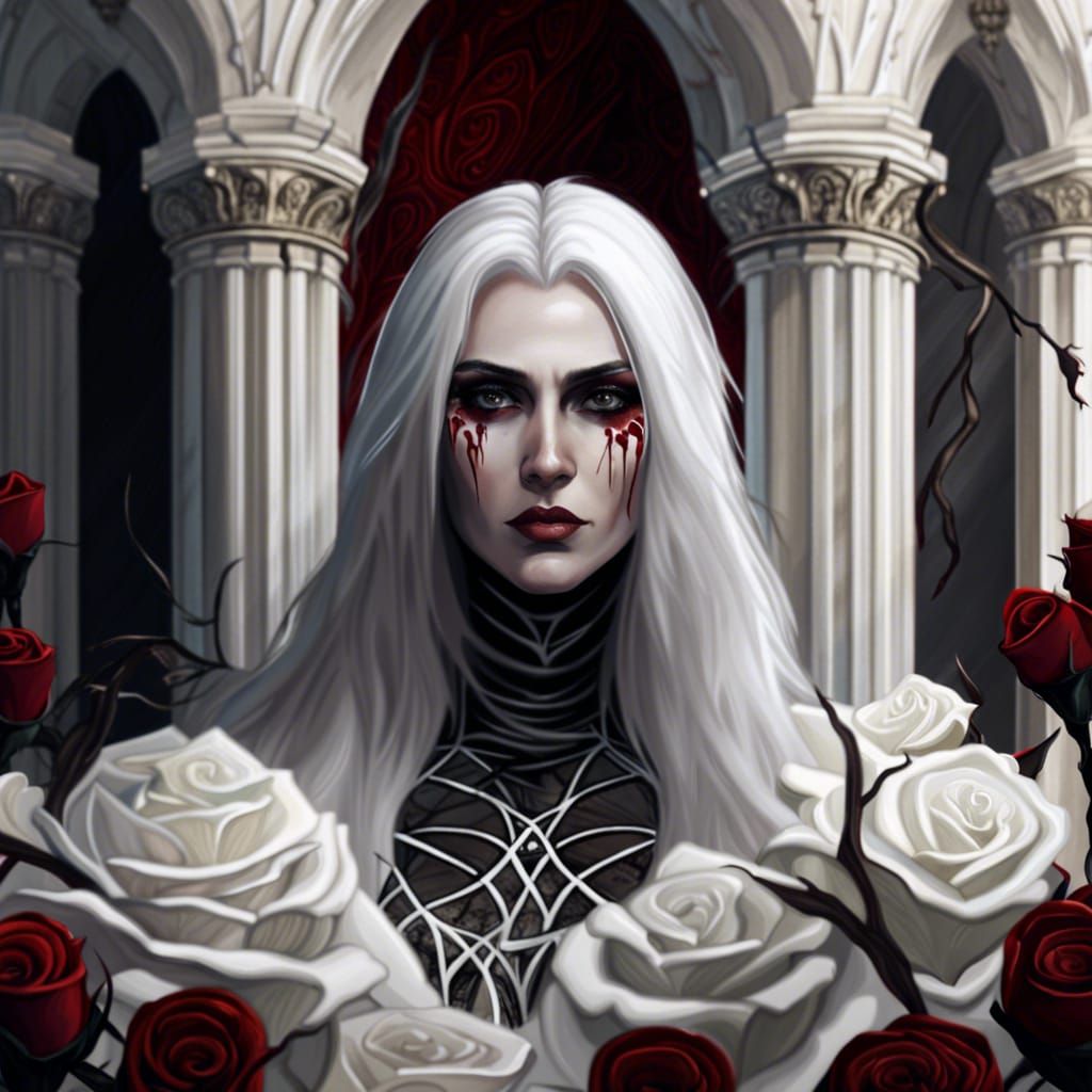 Gothic Fantasy Portrait with Roses and Marble Arches