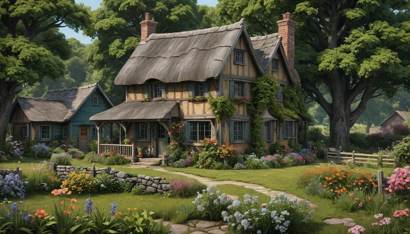 Hyperrealistic Old Cottage in Vivid Colors