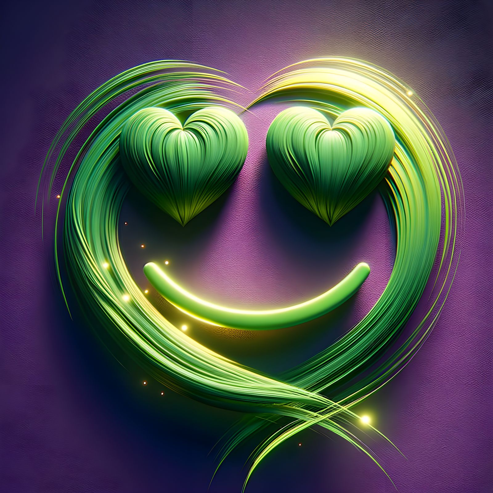 Vibrant Purple Smile with Green Heart Emotions in Digital Ar...