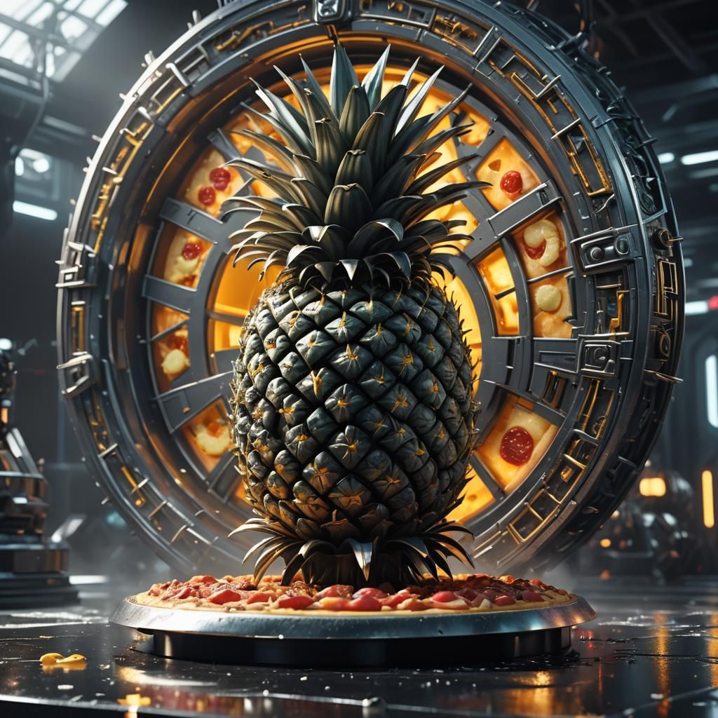 Sci-Fi Pineapple Pizza on Metallic Pedestal