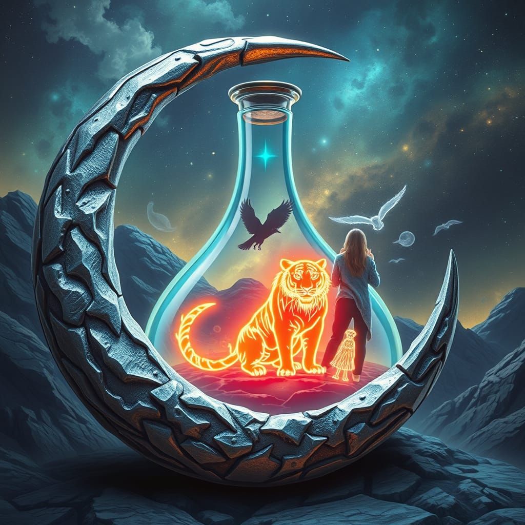 Cosmic Moon Flask With Shifting Animal Silhouettes
