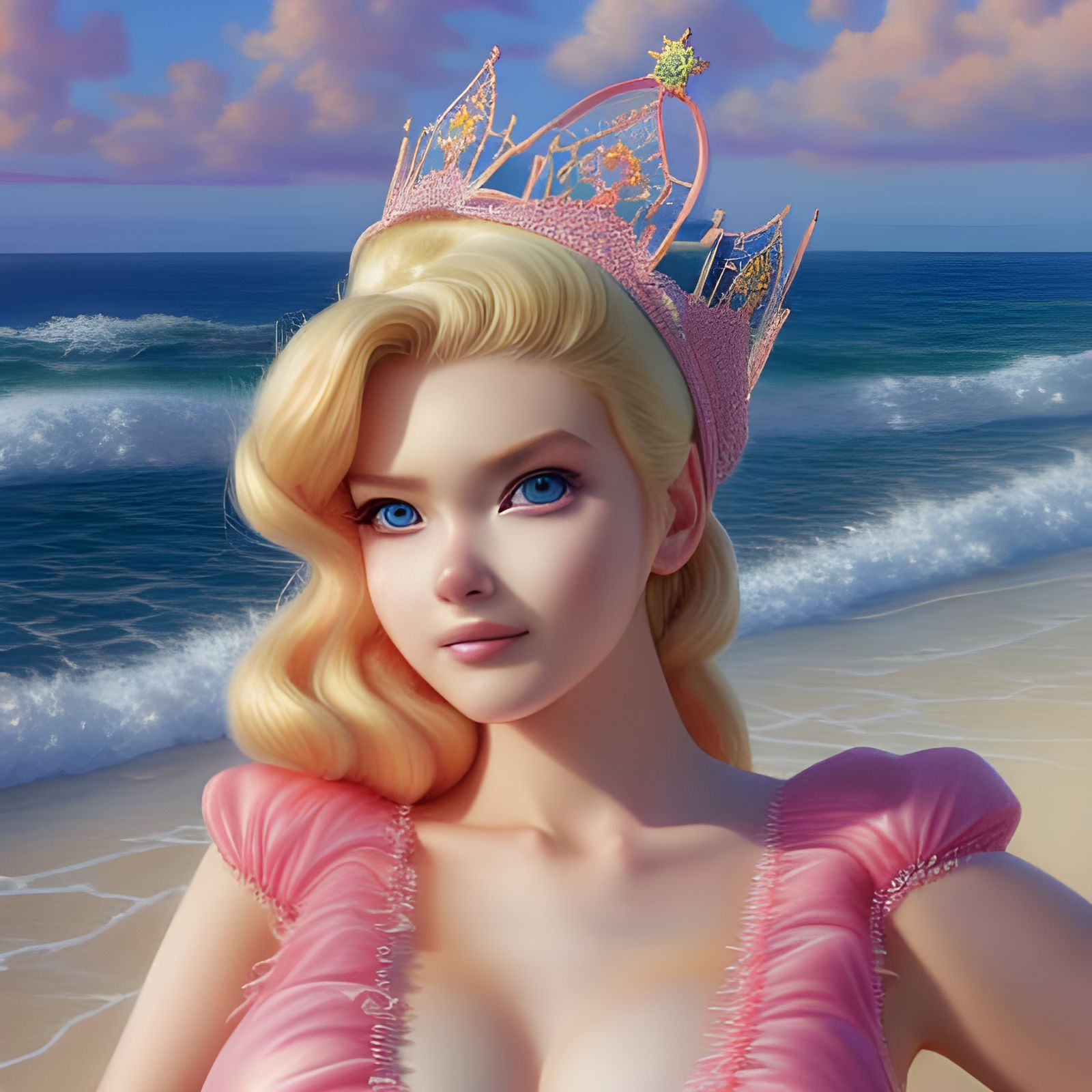 Princess Peach at the Beach: Hyperrealistic Close-up
