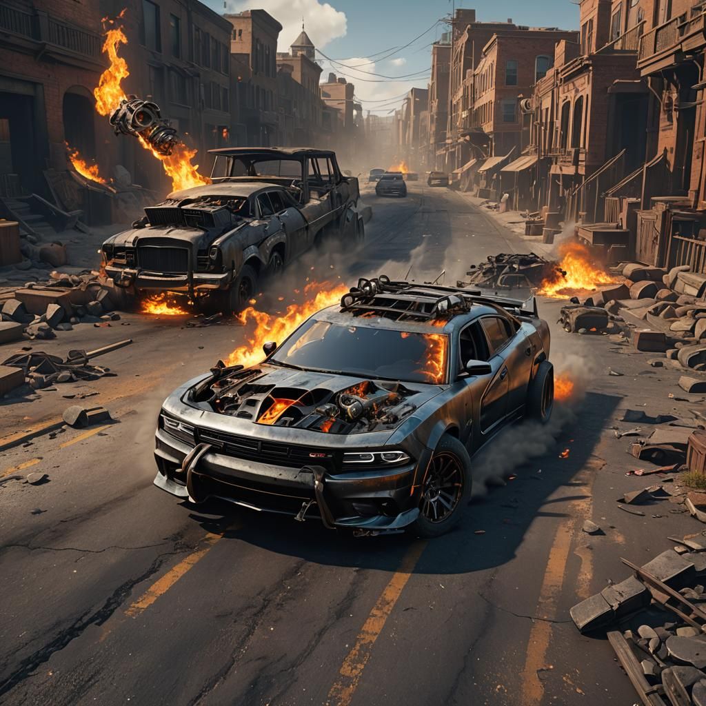 Ghost Rider on Dodge Charger: Detailed Matte Painting