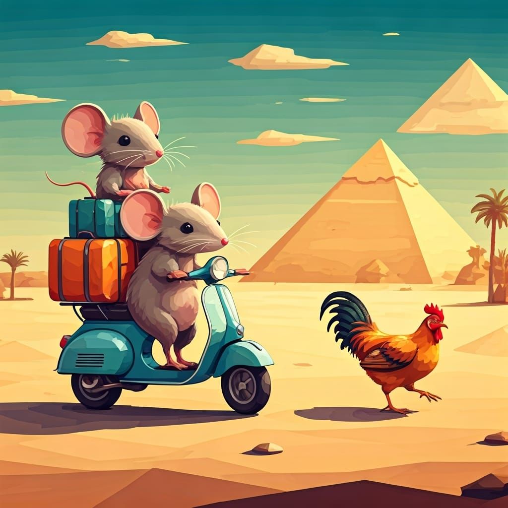 Mice Vacation at Pyramids in Whimsical Style