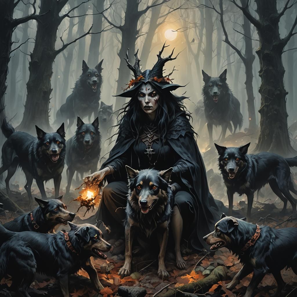 Ferocious Witch Eats Dogs in Misty Forest