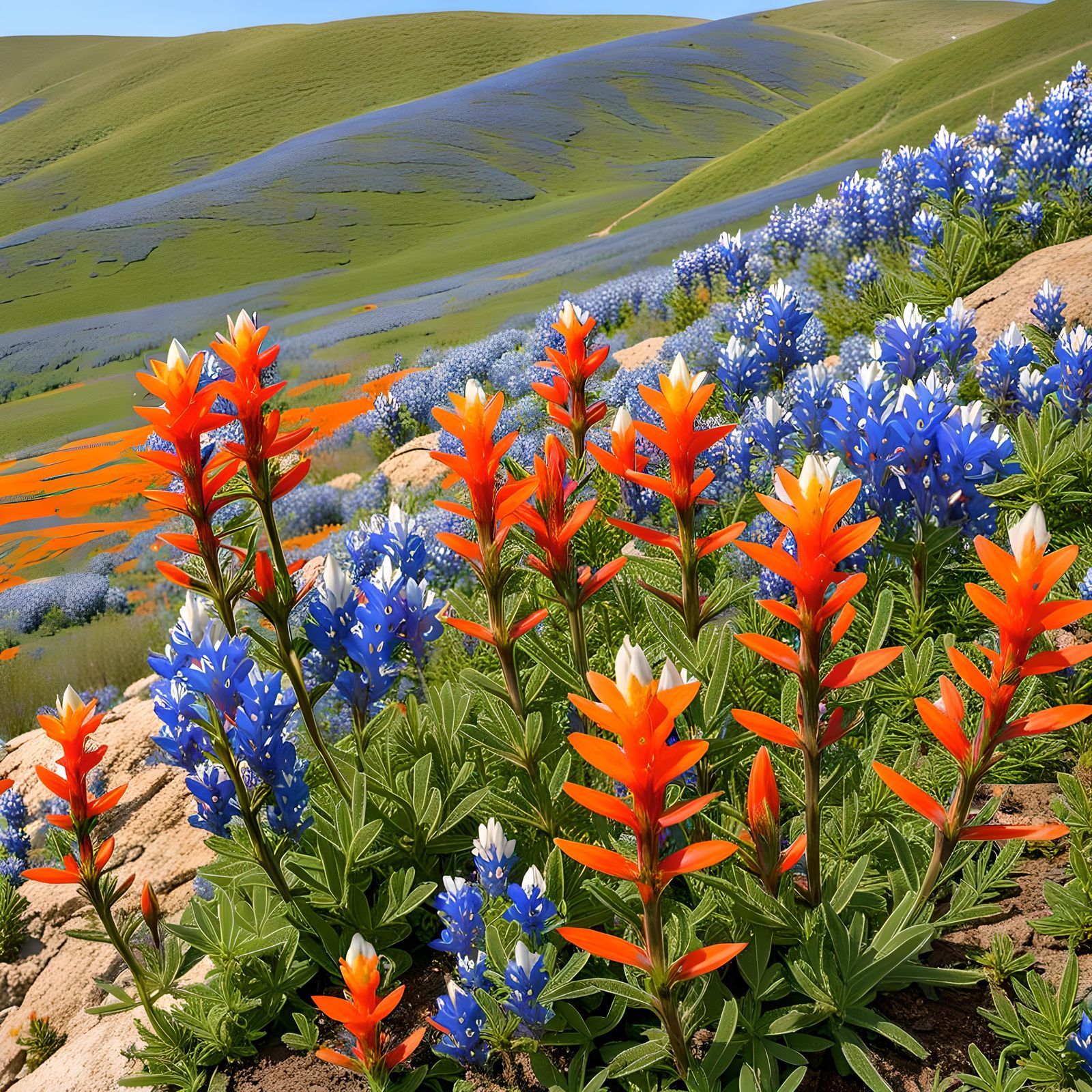 Hillside Meadow Covered in Indian Paintbrush Flowers