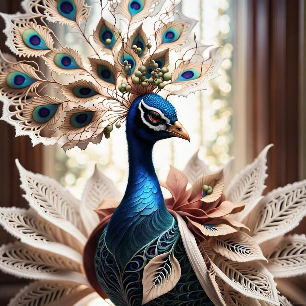 Peacock Witch in Futuristic Jungle Garden