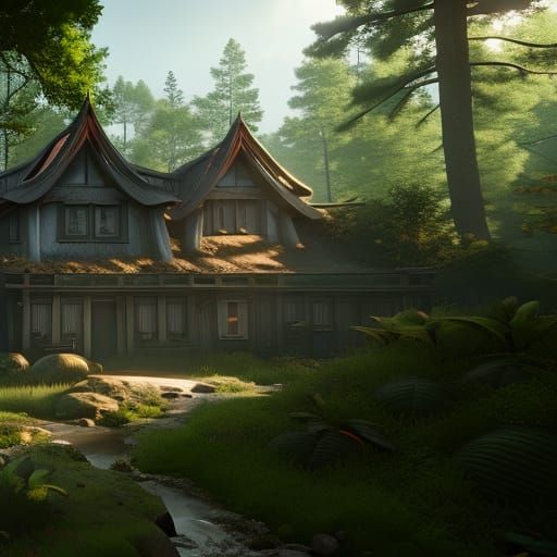 Forest Cottage in 3D Game Cinematic Style