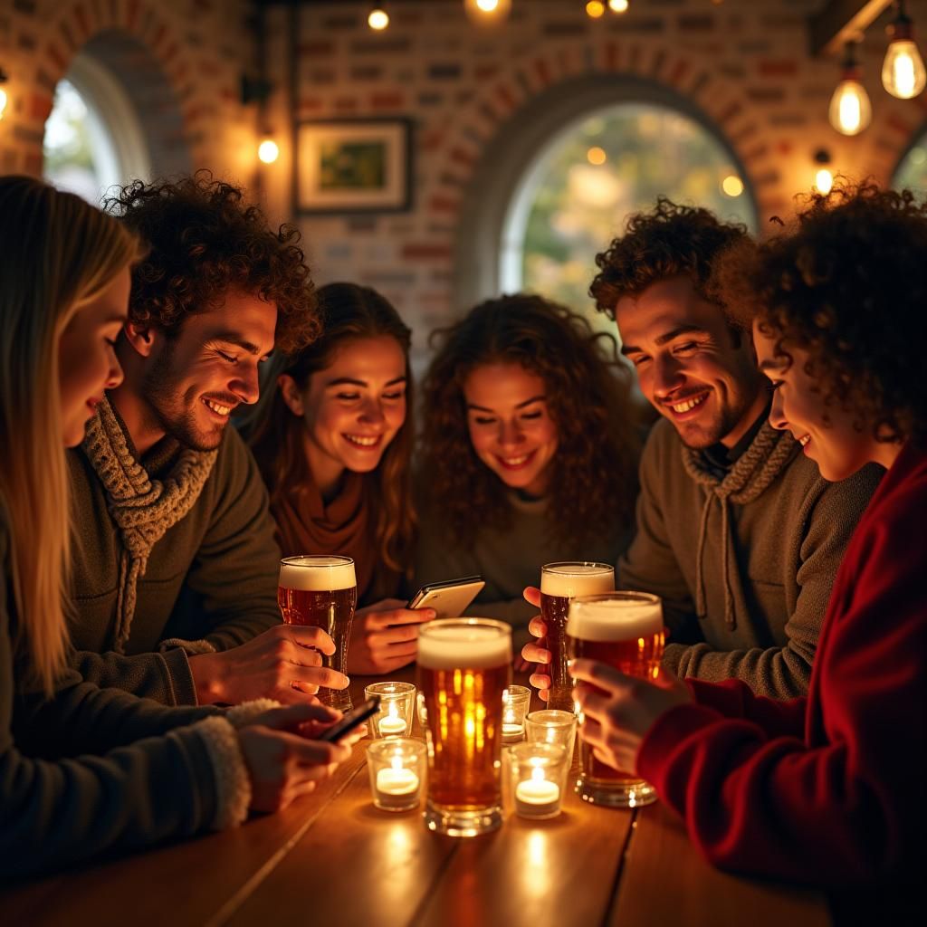 Friends Enjoying October Evening: Folk Art Style