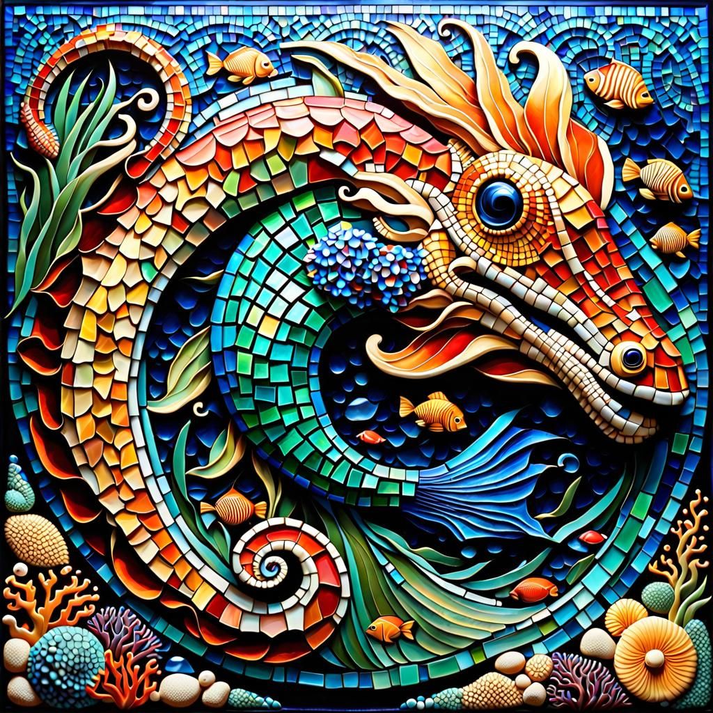 Vibrant Marine Life Mosaic Tile Design