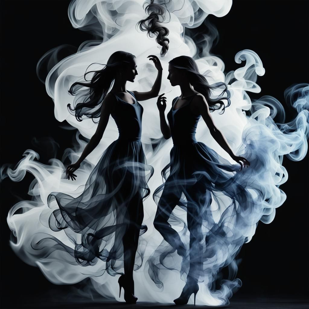 Dancing Couple Silhouette in Smoke Painting