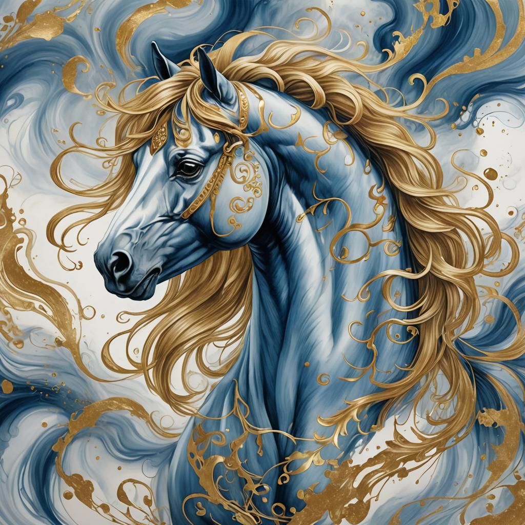 Magnificent Golden Horse in Abstract Pencil Art