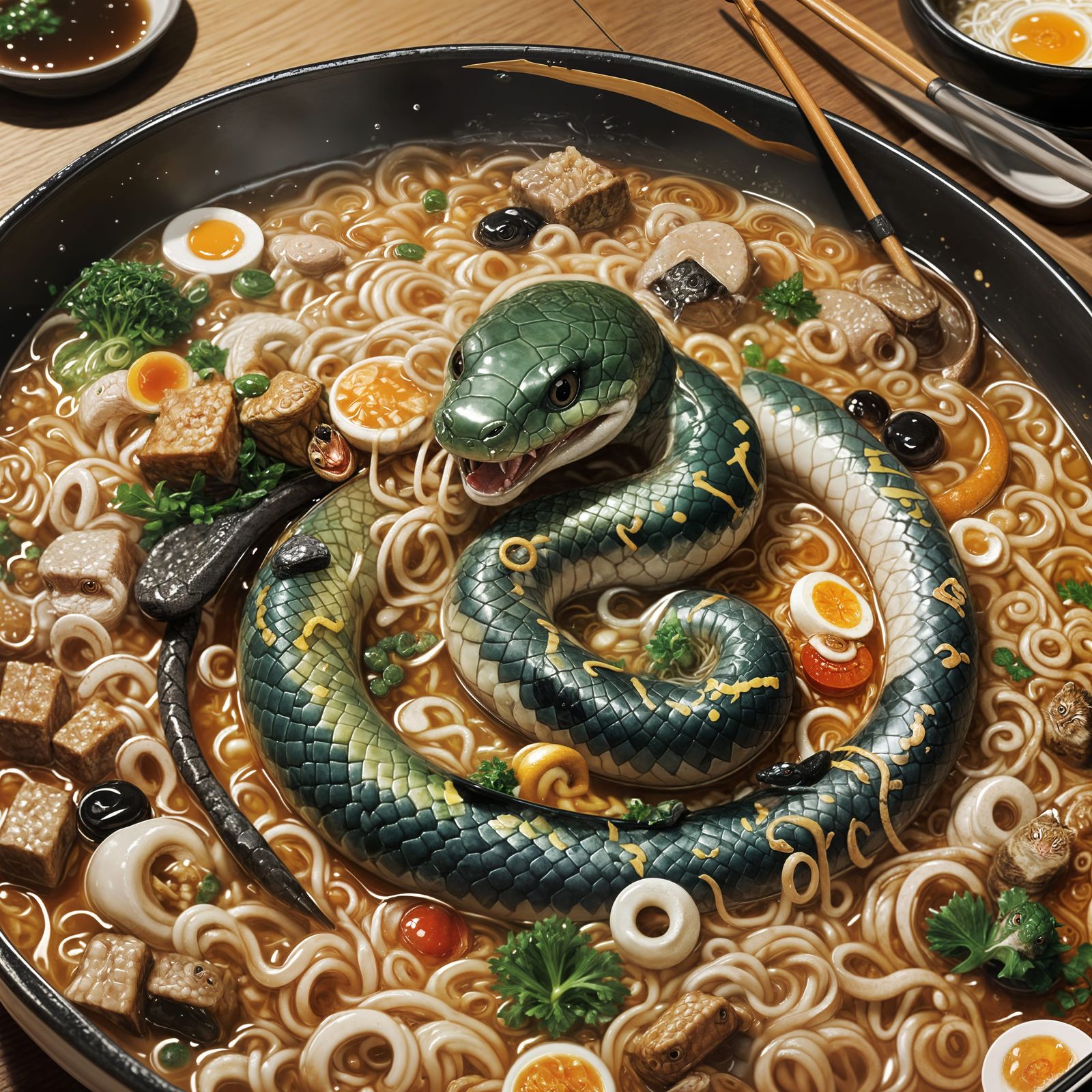 Happy Snake in a Ramen Bowl Masterpiece