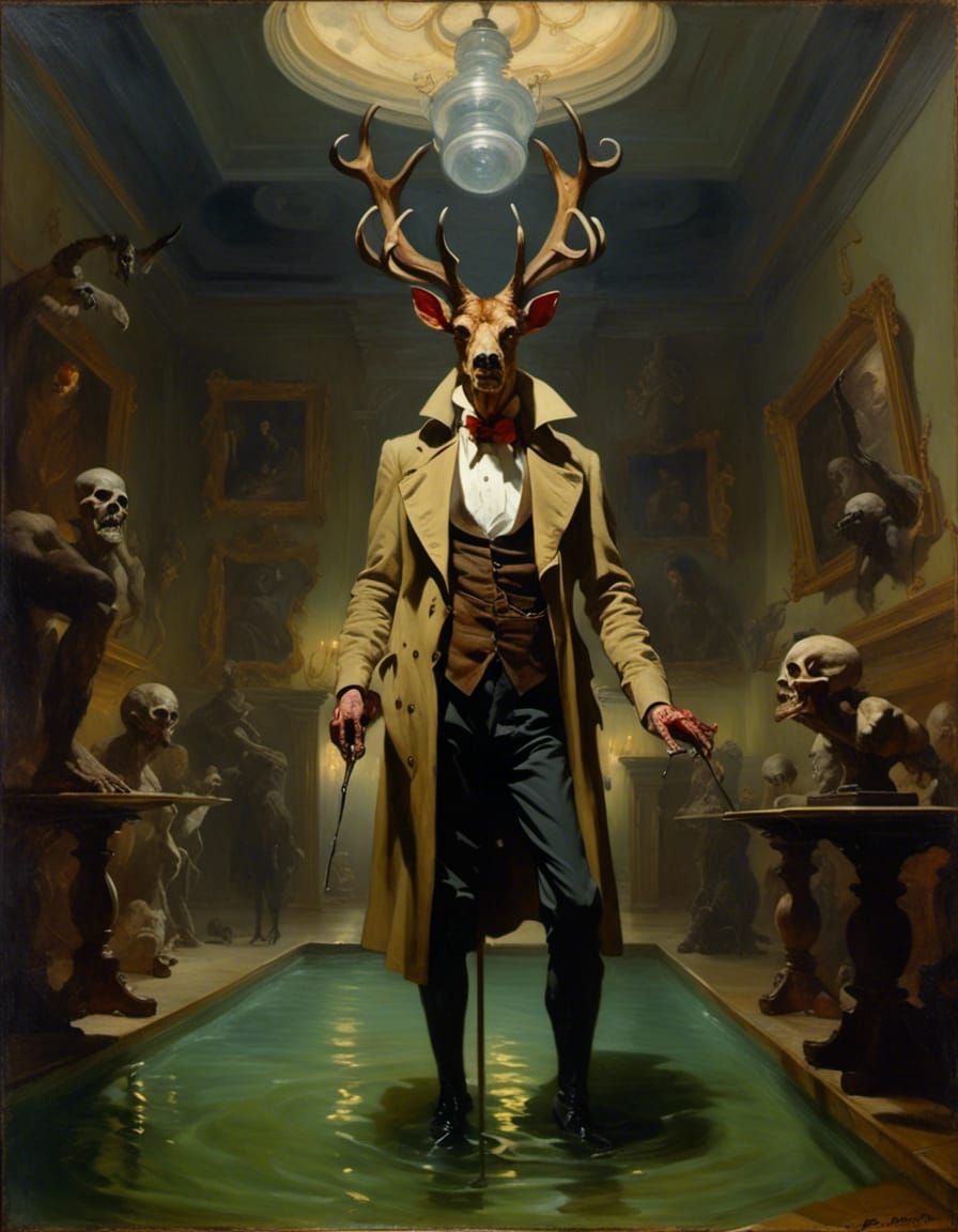 Evil Anthropomorphic Entity in Chiaroscuro Painting