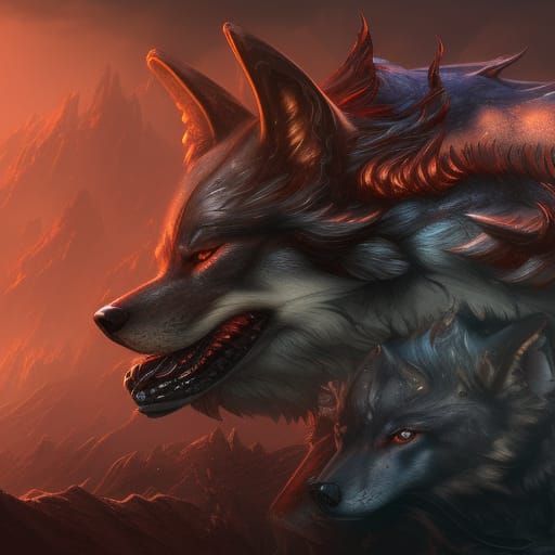 Wolf Cerberus: Detailed Matte Painting in 8k