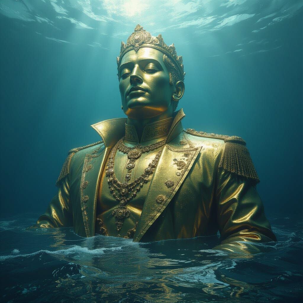 Colossal Brass Statue in Icy Depths