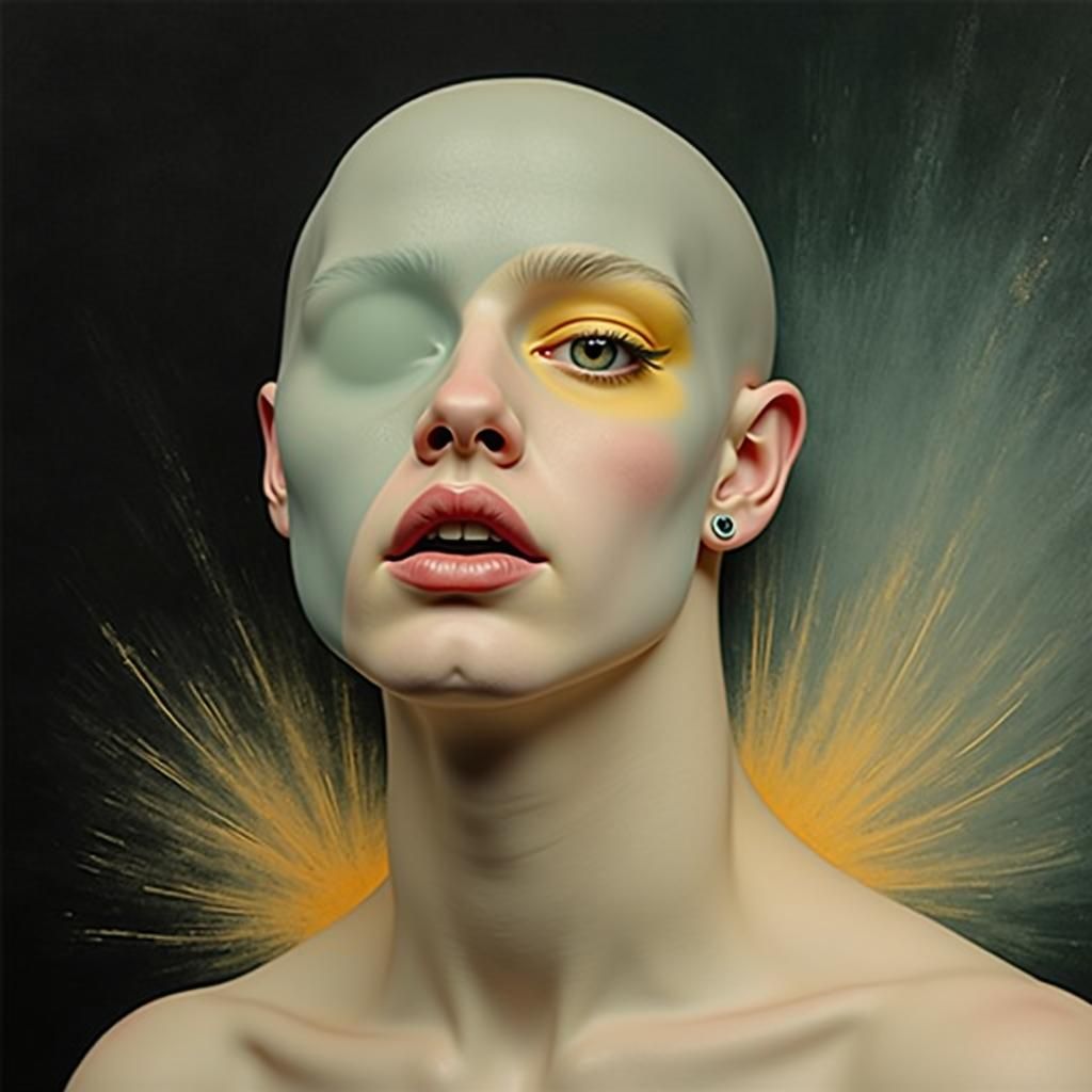 Abstract Angular Painting in Vermillion and Cobalt Blue