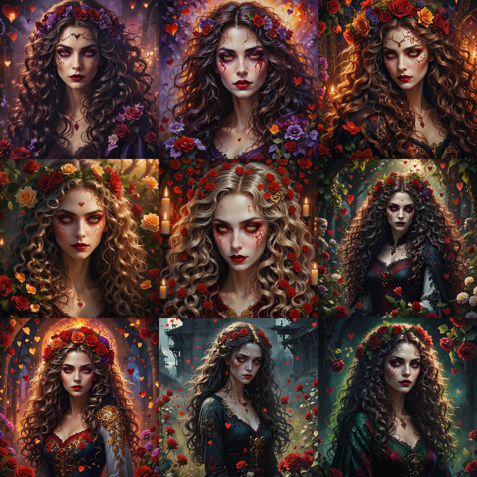 Fiery Vampire Woman with Flowing Hair, Digital Art